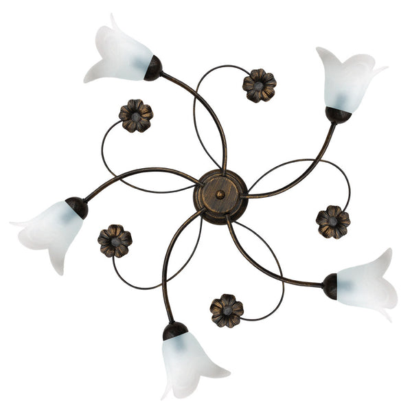 online Plafonnier 5xE14 Cadre Or Marron Verre Blanc Albâtre E-Energy Vera