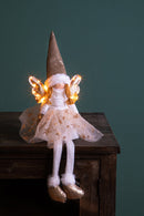 Angelo Seduto con Led H60 cm in Tessuto Champagnegne