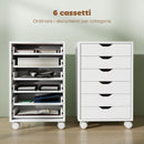 Cassettiera da Ufficio a 6 Cassetti 40x35x63 cm con 4 Ruote e Blocco Bianco      