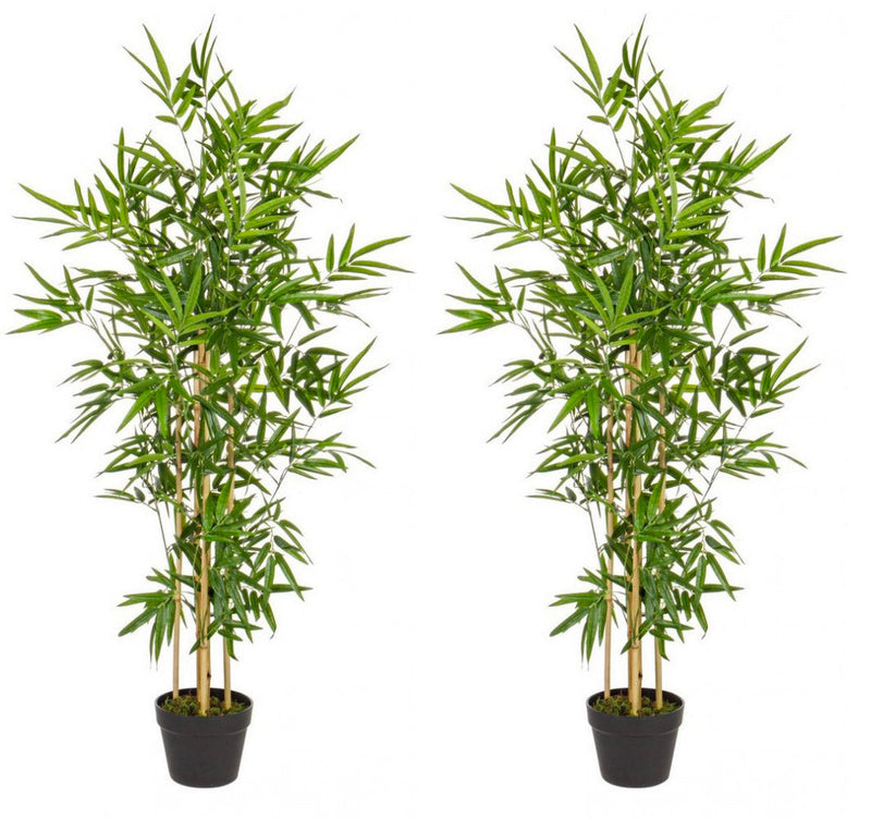 Set 2 Piante Artificiali di Bamboo 60x60x130 cm in Plastica con Vasi Verde