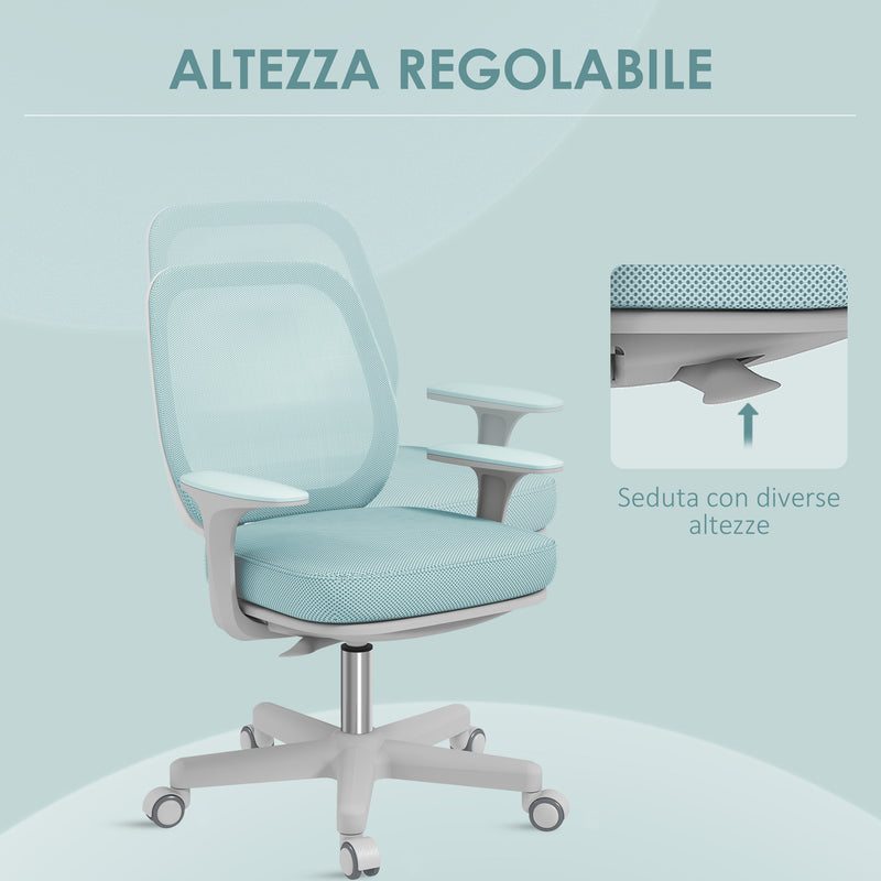 Sedia da Ufficio Ergonomica 55x48x82,5-94,5 cm ad Altezza Regolabile con Schienale in Poliestere Traspirante Verde Chiaro      