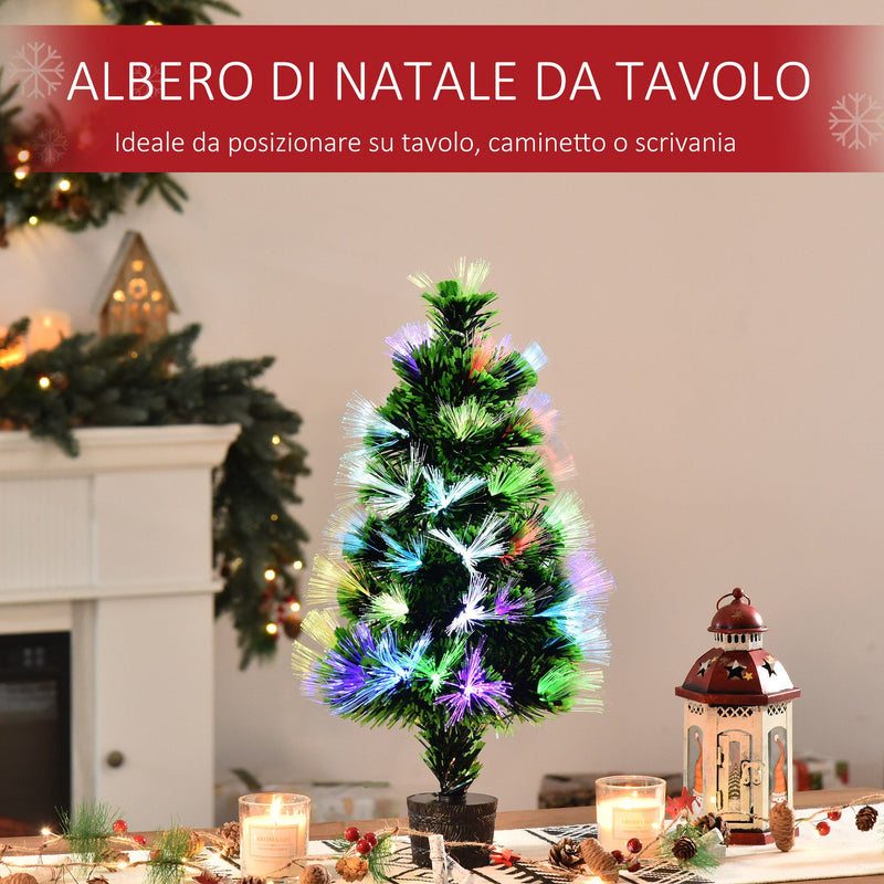 Mini Albero di Natale Artificiale 55 cm 40 Rami 40 Luci Fibre Ottiche Colorate Verde