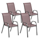 Set 4 Sedie da Giardino 54x71x93 cm Impilabili con Braccioli Curvi in Acciaio e Tessuto Traspirante Marrone      