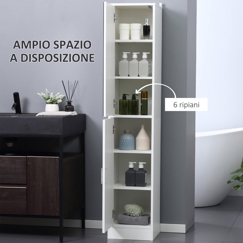 Mobile a Colonna Bagno 32x28x162 cm con Anta Superiore a Specchio Rivestimento in Melamina Bianco  