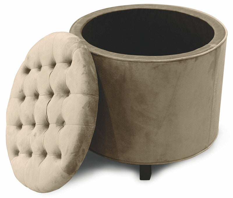 Pouf Poggiapiedi Contenitore Ø55x55 cm in Velluto Soriani Tortora