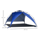 Tenda da Spiaggia Pop Up con Corde e Paletti in Poliestere Blu 