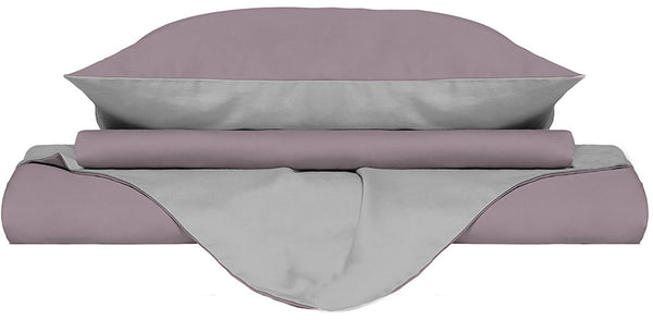 sconto Housse de couette avec sac et taies d'oreiller double face Vieux Rose/Gris Clair