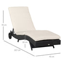 Lettino Prendisole da Giardino con Schienale Regolabile e Cuscino 207x70x70 cm in Rattan PE Nero