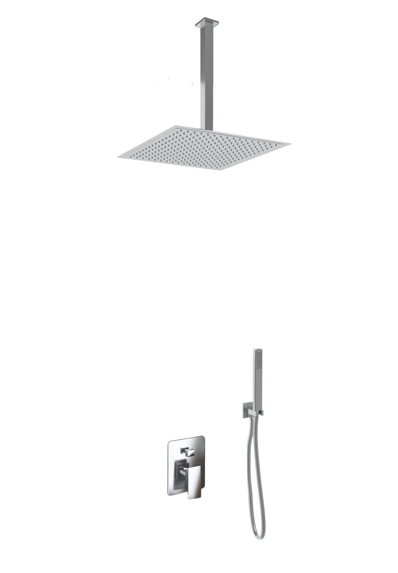 Kit Doccia Soffione Doccino e Miscelatore in Acciaio Inox 40x40 cm da Soffitto Square