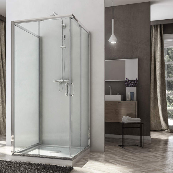 acquista Cabine de Douche 3 Côtés 2 Portes Coulissantes En Cristal Transparent 6mm H185 Fosterberg Vejle Trio Différentes Tailles