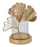 Portacandele Leaf 17x12x21 cm in Ferro e Vetro Oro