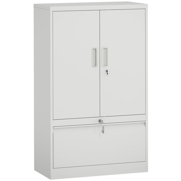 Armadietto da Ufficio 80x40x130 cm con Ripiano Interno e Cassetto in Acciaio Bianco prezzo