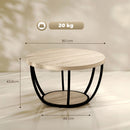 Tavolino da Caffè Rotondo Ø80x43,8 cm con 2 Ripiani e Gambe in Metallo in Truciolare Rovere e Nero      
