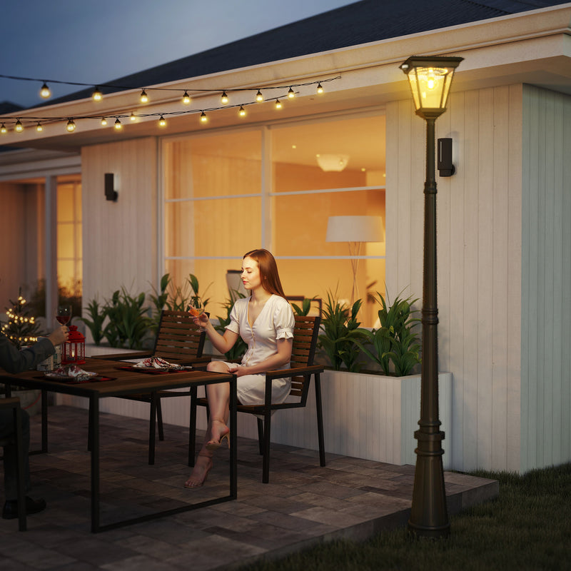 Lampione Solare da Giardino 26x24x220 cm Sensore PIR in Alluminio e Vetro Nero  