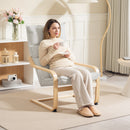 Poltrona a Dondolo Moderna 67x83x105 cm con Braccioli in Legno e Cuscini Spessi in Velluto Crema      