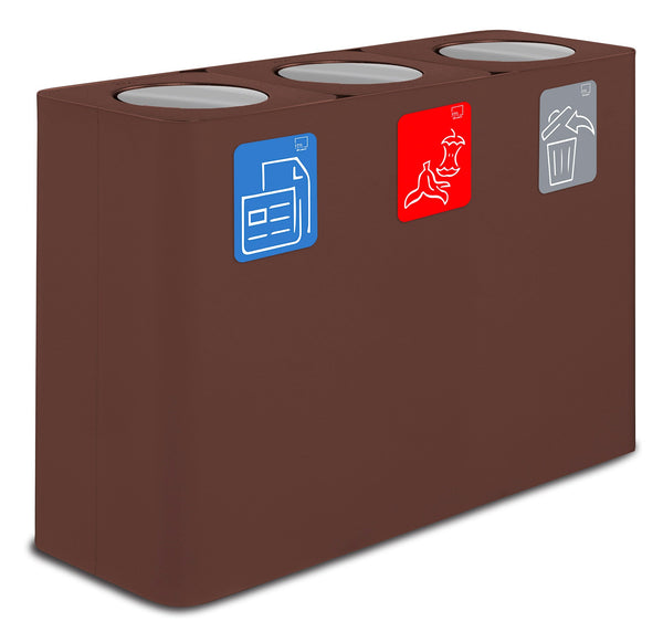 online Pattumiera Sistema di Raccolta Rifiuti 115x38xh80 cm in Acciaio 3 Scomparti Marrone