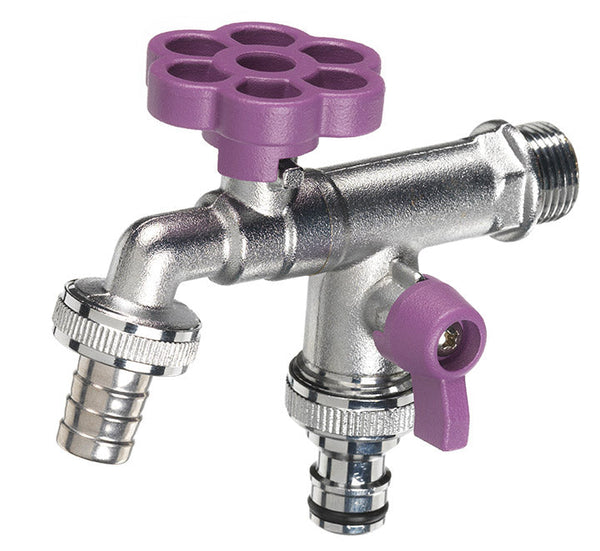 Robinet à bille double pour fontaine de jardin avec fleur et levier coloré Belfer RUB/030 violet acquista