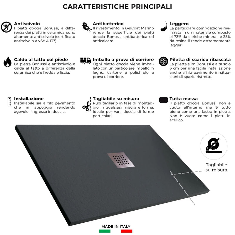 Piatto Doccia in Pietra Bonussi Ardesia Stone Central Grigio Antracite Varie Misure