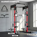 Power Tower 168x128x215 cm con Sistema di Cavi Pulley Regolabili Barre Trazioni e Dip Ganci J Squat Rack e Supporto Landmine Capacità 900 kg      