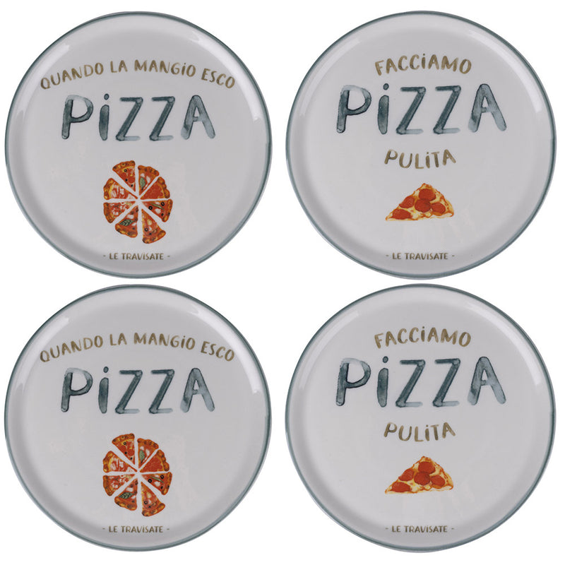 Set 4 Piatti Pizza Ø33x2 cm in Porcellana VdE Tivoli 1996 Le Travisate Bianco