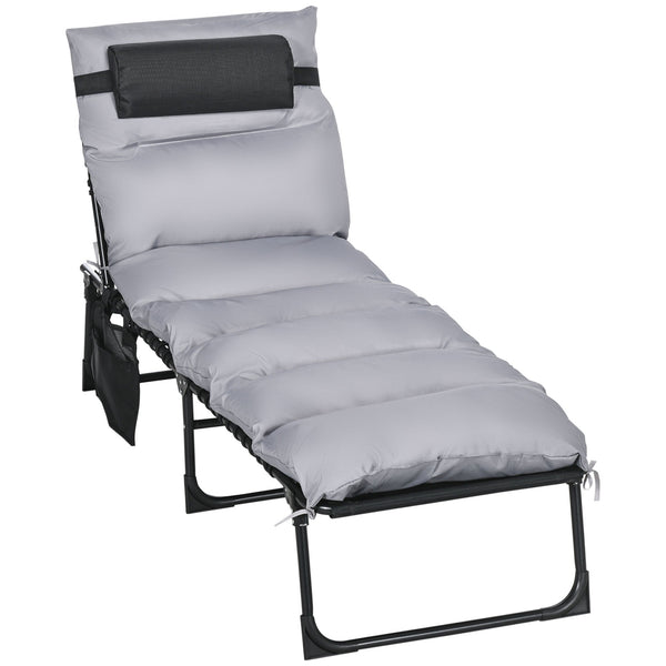 Lettino Prendisole da Giardino Pieghevole 58x189x32,5 cm con Cuscino e Tasca Laterale Grigio Chiaro online
