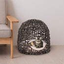Cuccia in PVC Effetto Vimini per Gatti Ø49x46 cm con Cuscino  Marrone