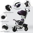 Passeggino Triciclo per Bambini con Maniglione e Tettuccio Parasole Deluxe Bianco e Viola 