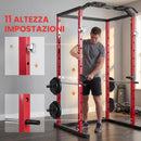 Power Cage Stazione Multifunzione 160x112x215 cm Rack Regolabile con Capacità di 460 kg in Acciaio Rosso      