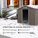 Casetta da Giardino con 4 Prese d'Aria e 2 Porte Scorrevoli 277x195x192 cm in Acciaio Marrone Chiaro 