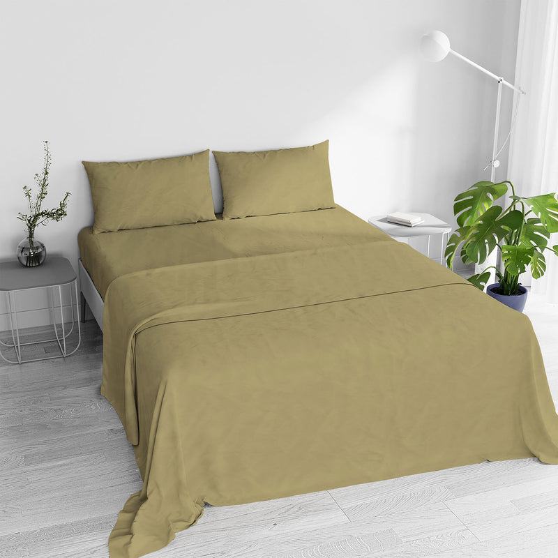 Set Lenzuola Sopra Sotto e 2 Federe Linea Water Washed Ocra