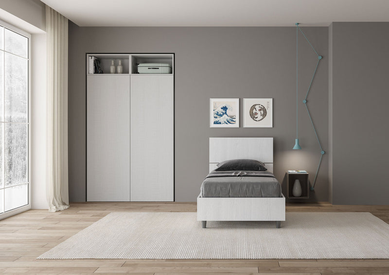 Letto Singolo Demas Testata Inclinata  Bianco Frassino Varie Misure