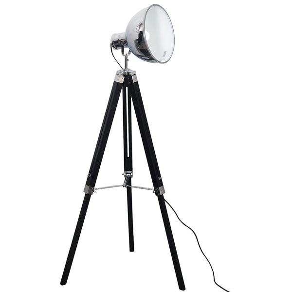 acquista Lampadaire trépied en bois avec abat-jour en acier 65x65x100-140 cm E27 Noir
