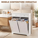 Mobile Bagno Salvaspazio 78x38x90 cm con 2 Cassetti e 2 Cesti Portabiancheria in MDF Bianco      