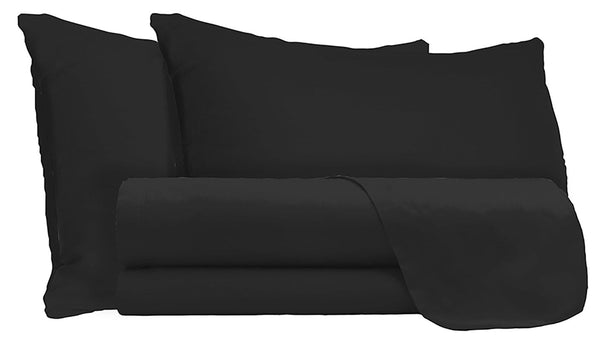 sconto Ensemble de draps doubles dessus et dessous et taies d'oreiller en microfibre noire