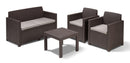 Set Salotto da Giardino in Resina Divano 2 Poltrone e Tavolino Bauer Alabama Marrone