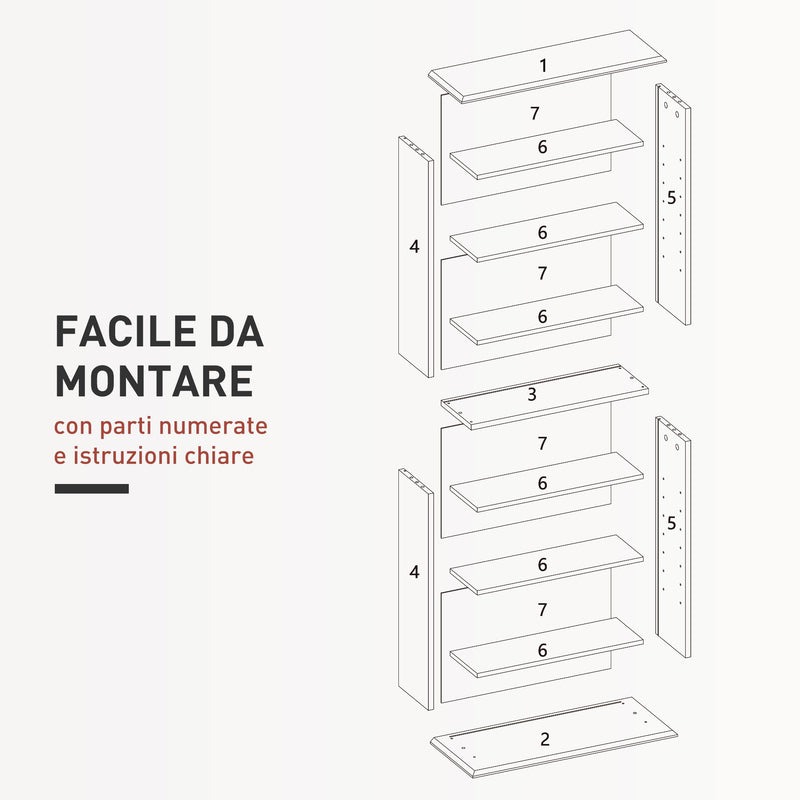 Scaffale Porta CD 58x24x124,5 cm con 6 Ripiani Regolabili Capacità di 360 CD/185 DVD Bianco      