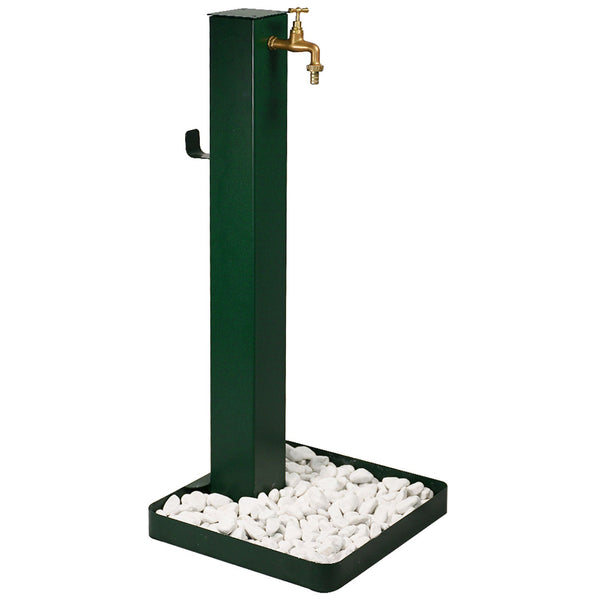 sconto Fontana da Giardino Design a Colonna Quadrata Rubinetto in Ottone e Base con Ciottoli Verde