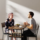 Tavolo da Bar a 3 Ripiani e 2 Sgabelli con Poggiapiedi e Schienale in Legno e Acciaio Nero e color Noce      