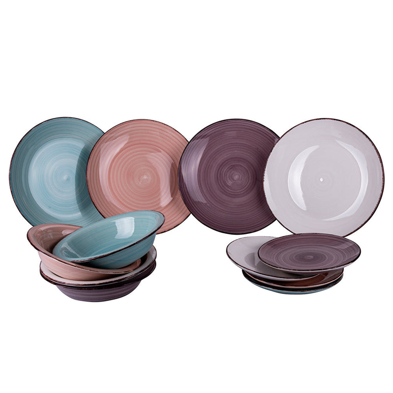 Servizio Piatti 12 Pezzi in Gres Dipinto a Mano VdE Tivoli 1996 Baita Acquerello