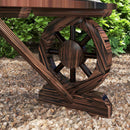 Panchina da Giardino 120x29x39 cm con Gambe a Ruota di Carro e Seduta a Doghe Marrone   