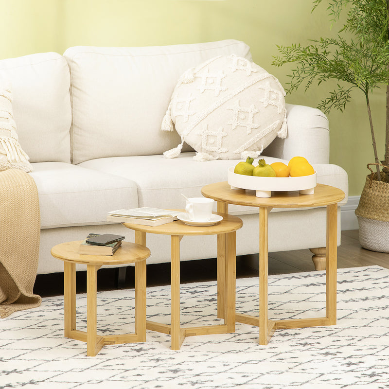 Set 3 tavolini Soggiorno Impilabili in Bambù Naturale