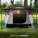 Tenda da Campeggio Impermeabile con 2 Aree e 3 Ingressi 420x200x150 cm in Poliestere e Fibra di Vetro Rosso-6
