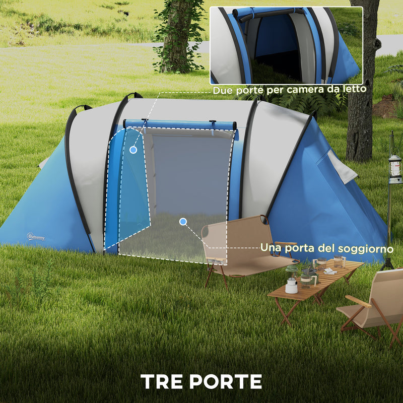 Tenda da Campeggio 2 Posti Impermeabile con 2 Stanze Borsa di Trasporto 220x450x180 cm in Poliestere Blu-5