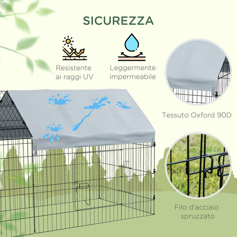 Gabbia per Conigli 220x85x103 cm a Casetta con Copertura in Tessuto e Struttura in Acciaio Argento      