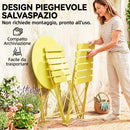 Set Bistrò con Due Sedie e Tavolo da Giardino Ø58x70 cm Pieghevoli in Metallo Giallo      