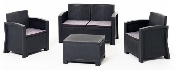 online Ensemble Salon de Jardin Canapé 2 Fauteuils et Table Basse en Polypropylène Effet Rotin New York Anthracite