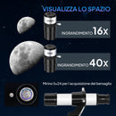 Telescopio Astronomico 70mm con 2 Lenti Oculari e Adattatore Smartphone Bianco e Nero      