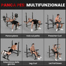 Panca Palestra Multifunzione Regolabile con Rack Bilanciere con Leg Extension Low Row Arm Curl Nero      