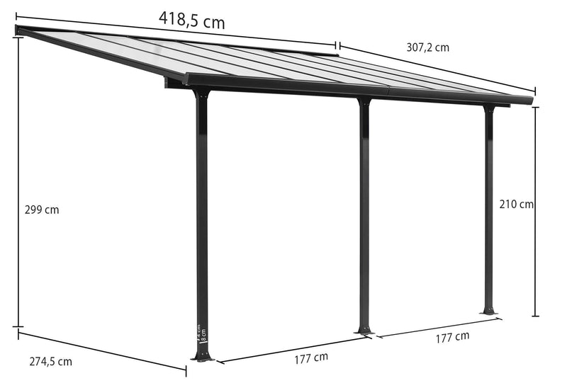 Tettoia 2,95x4,2 m in Alluminio Bianco Copertura in Policarbonato Grigio
