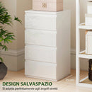 Cassettiera 40x35x74 cm 4 cassetti Salvaspazio in Legno Bianco Lucido      